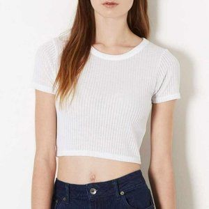 NWT Topshop White Ribbed Cropped Top T-Shirt size 4